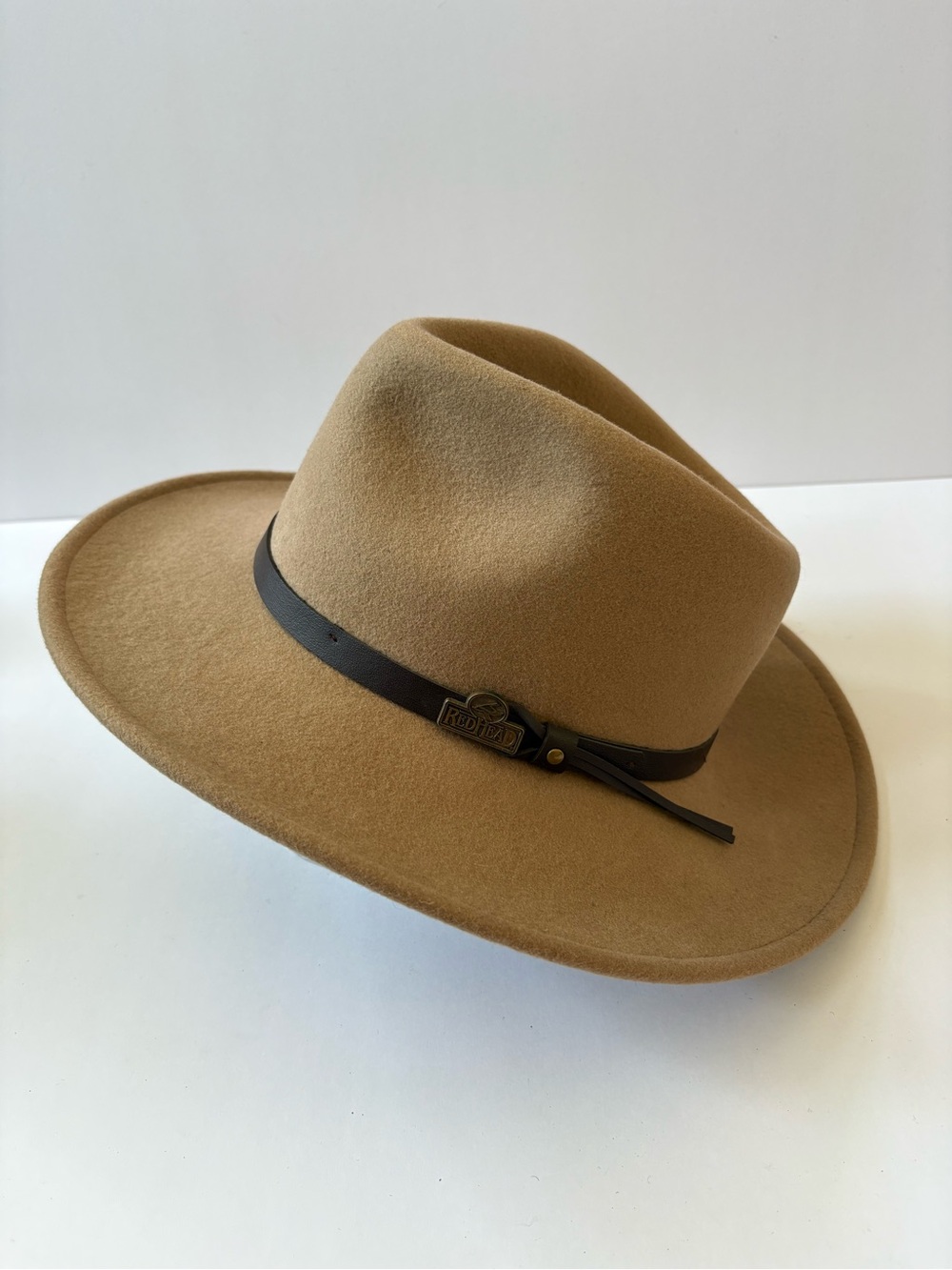 Redhead Wool Felt Fedora Outback Hat Beige S Western Band Ranch Cowgirl Teardrop